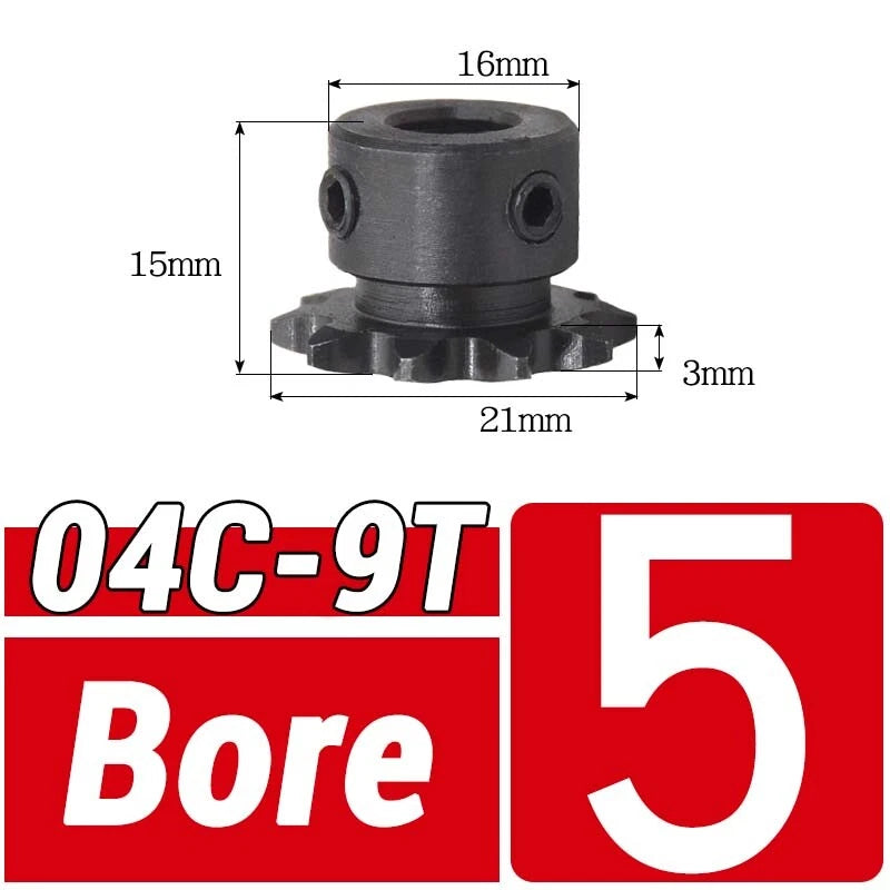 #25 Chain Sprocket 9T Tooth Bore 5mm - 6.35mm Pitch 6.35mm for #25 Roller Chain