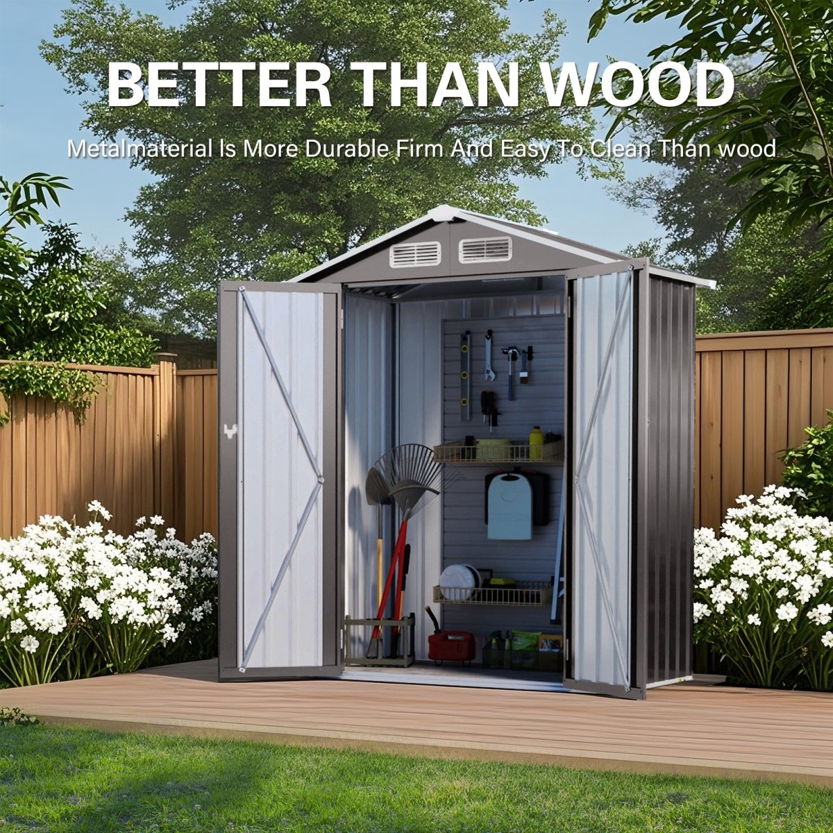5X3 FT Metal Outdoor Storage Shed, Tool Shed with Pitched RoofWaterproof, Lockable DoorCompact Metal Tool Shed for Garden, Backyard, Patio, Everyday Sundries and Bike Storage, Gray - HomeDIYer