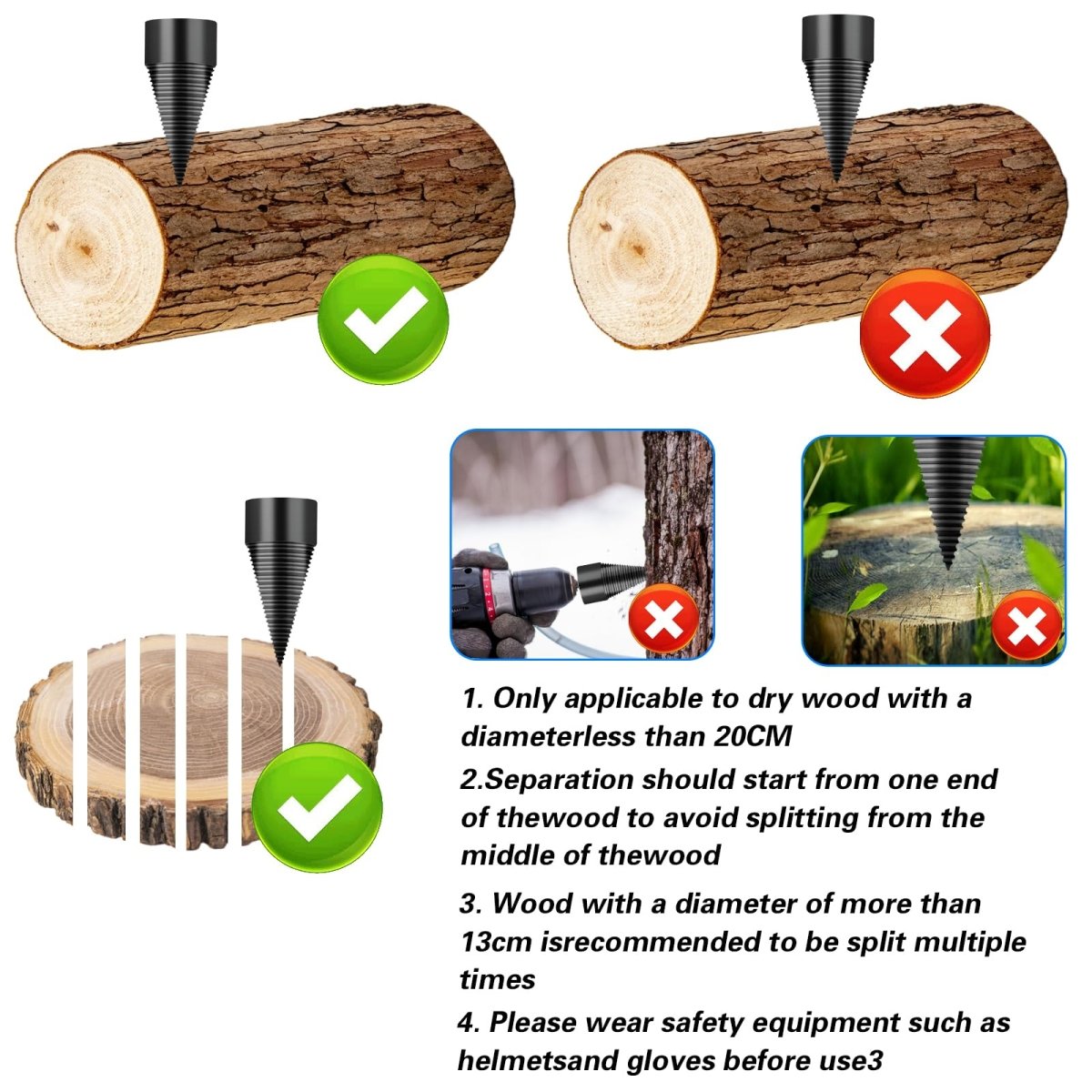 4Pcs Wood Splitter Drill Bit 42mm + 32mm with 3 Drilling Handles Log Splitter Drill Bit - HomeDIYer