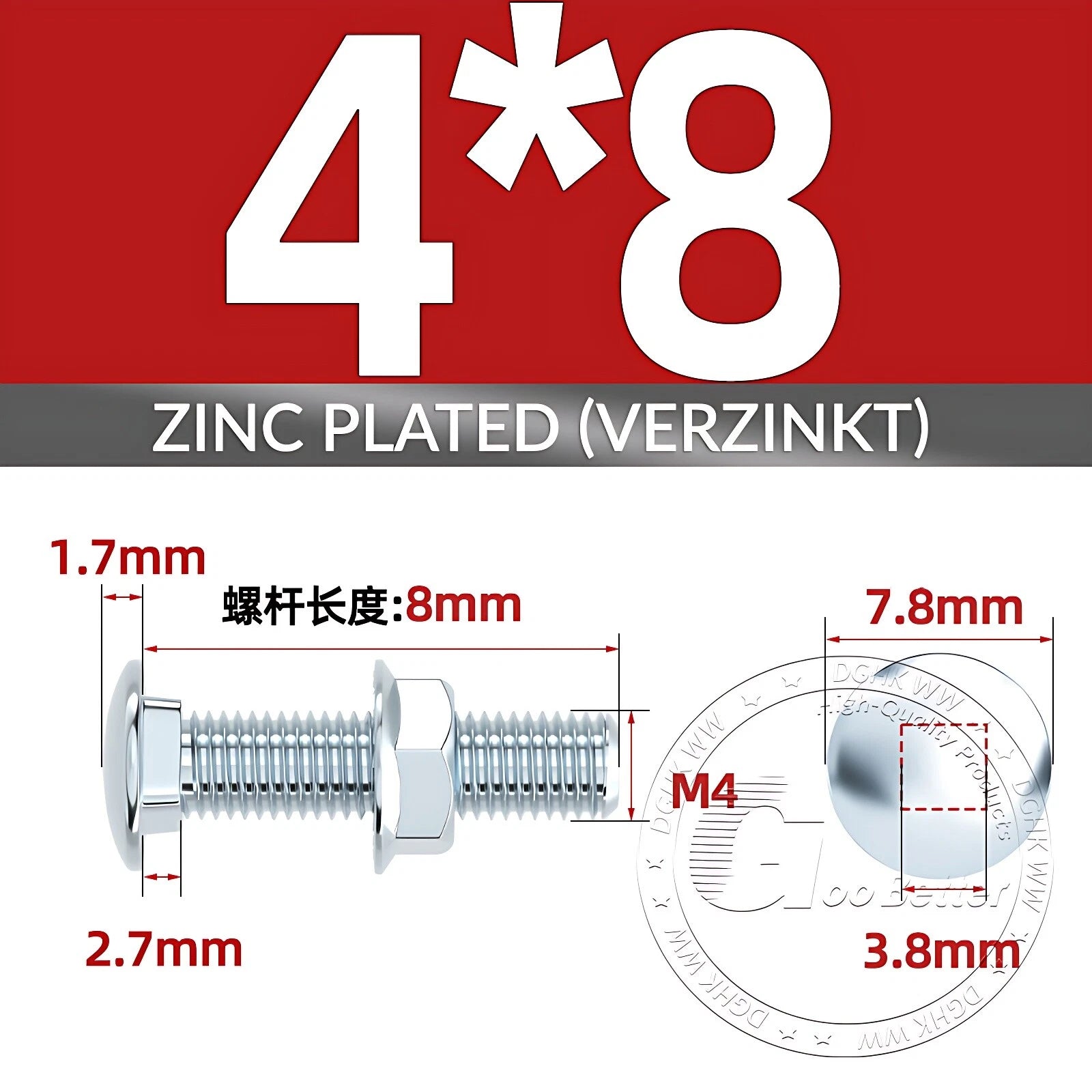 Cup Square Carriage Bolts with Hex Nut — Zinc Plated, M4 to M12