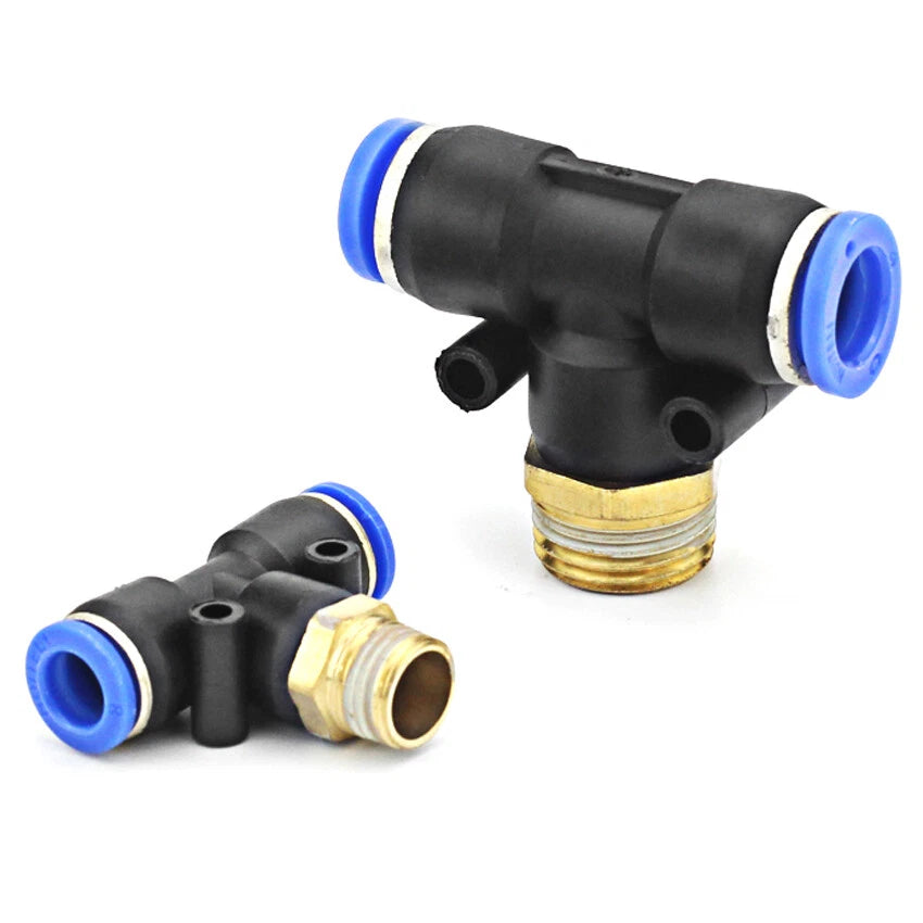 Pneumatic Push-In Tee Fitting – Air Hose to Thread Adapter (4mm–12mm Tube)