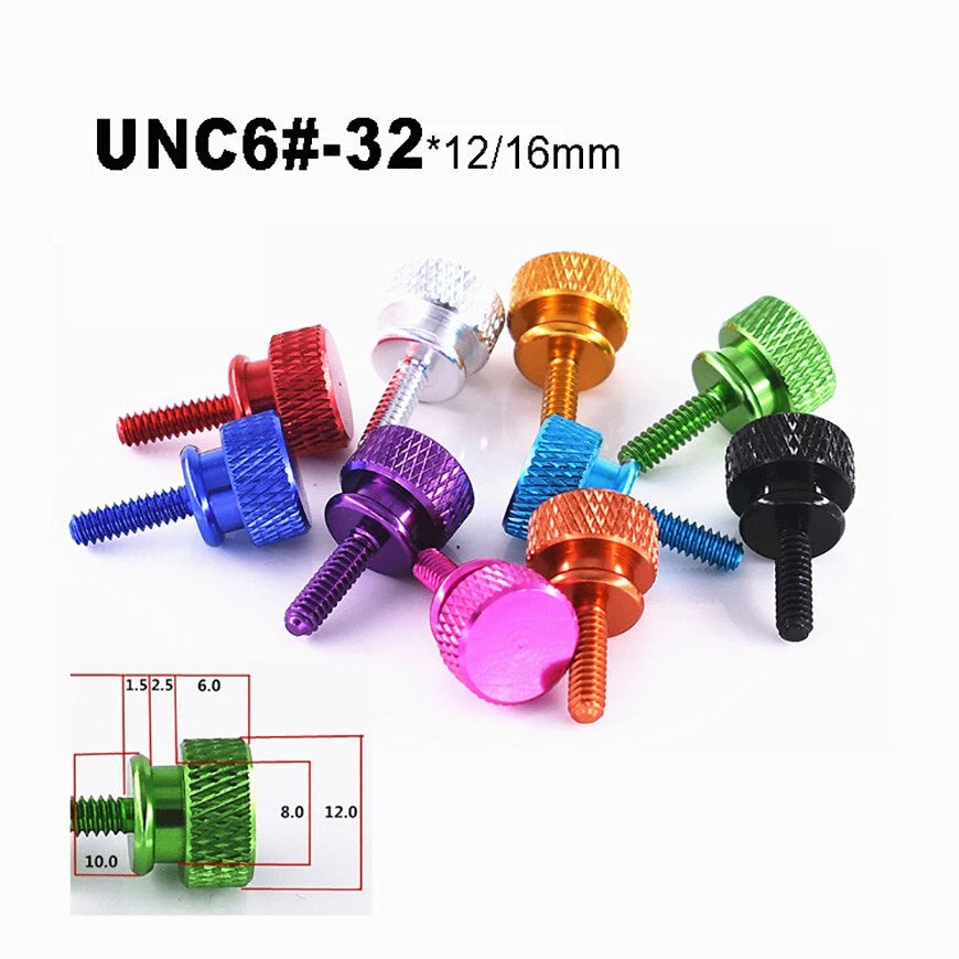 UNC #6-32 Aluminium Anodised Knurled Thumb Screws — 12mm & 16mm, 10 Colors