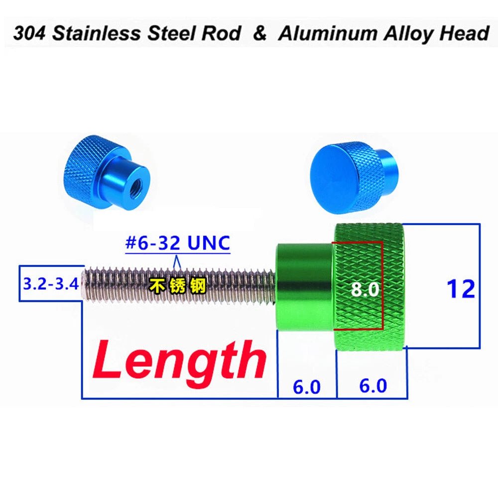 UNC 6 - 32 Knurled Thumb Screws – Flat Stepped Head, Aluminum + Stainless, 4–40mm (10 Colors) - HomeDIYer