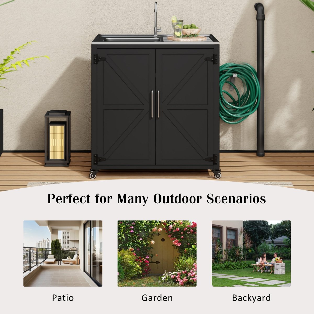 Outdoor Mobile Kitchen Sink Station | Stainless Steel with Storage Cabinet - HomeDIYer