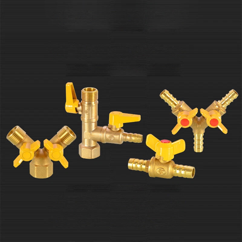 1/2" Brass 3-Way Ball Valve — Shut-Off Pipe Fitting with M1/2" & Hose Barb Ends