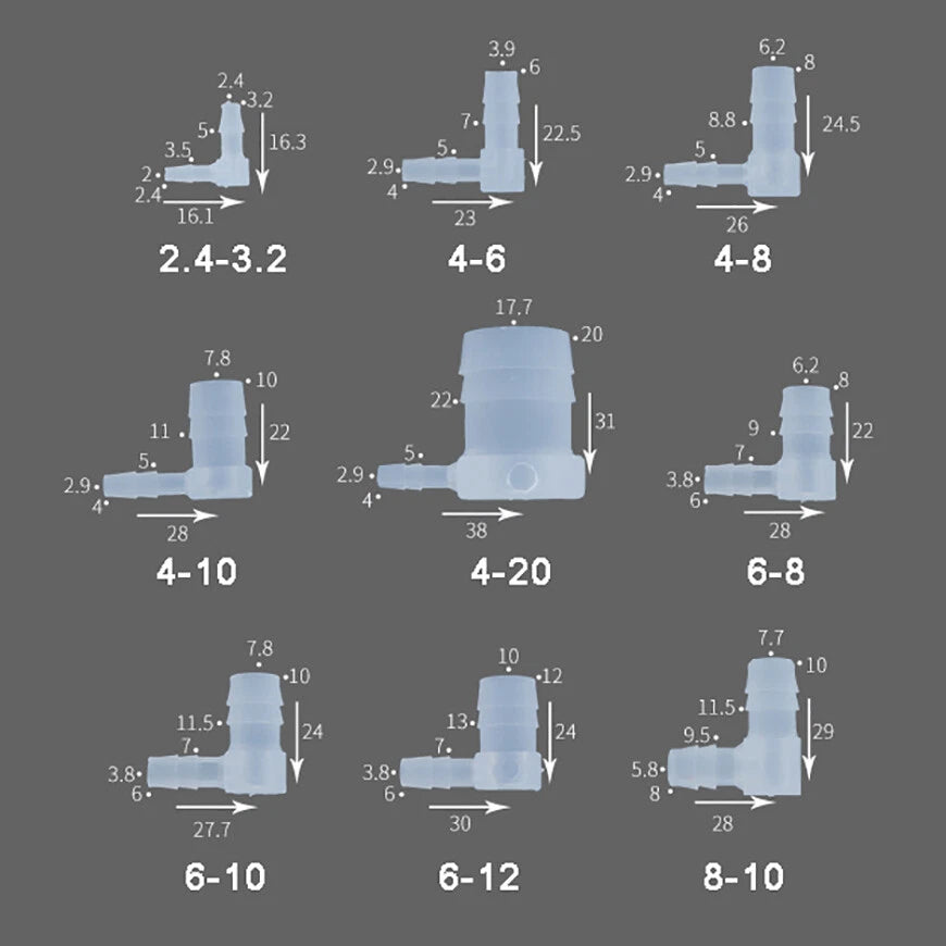 90 Degree Elbow Plastic Barbed Joiner Reducer Connector Pipe Hose Joiner Fitting
