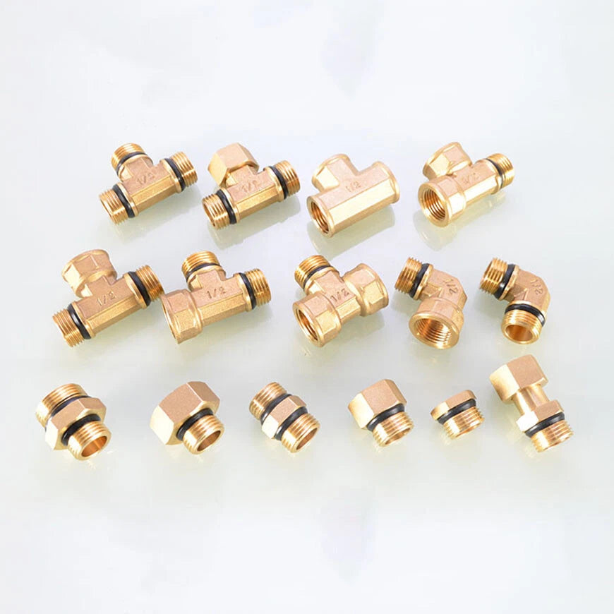 1/2" & 3/4" Brass Pipe Fittings – Straight, Elbow, Tee, Plug & Hex Nipple Connectors with Seal Washer