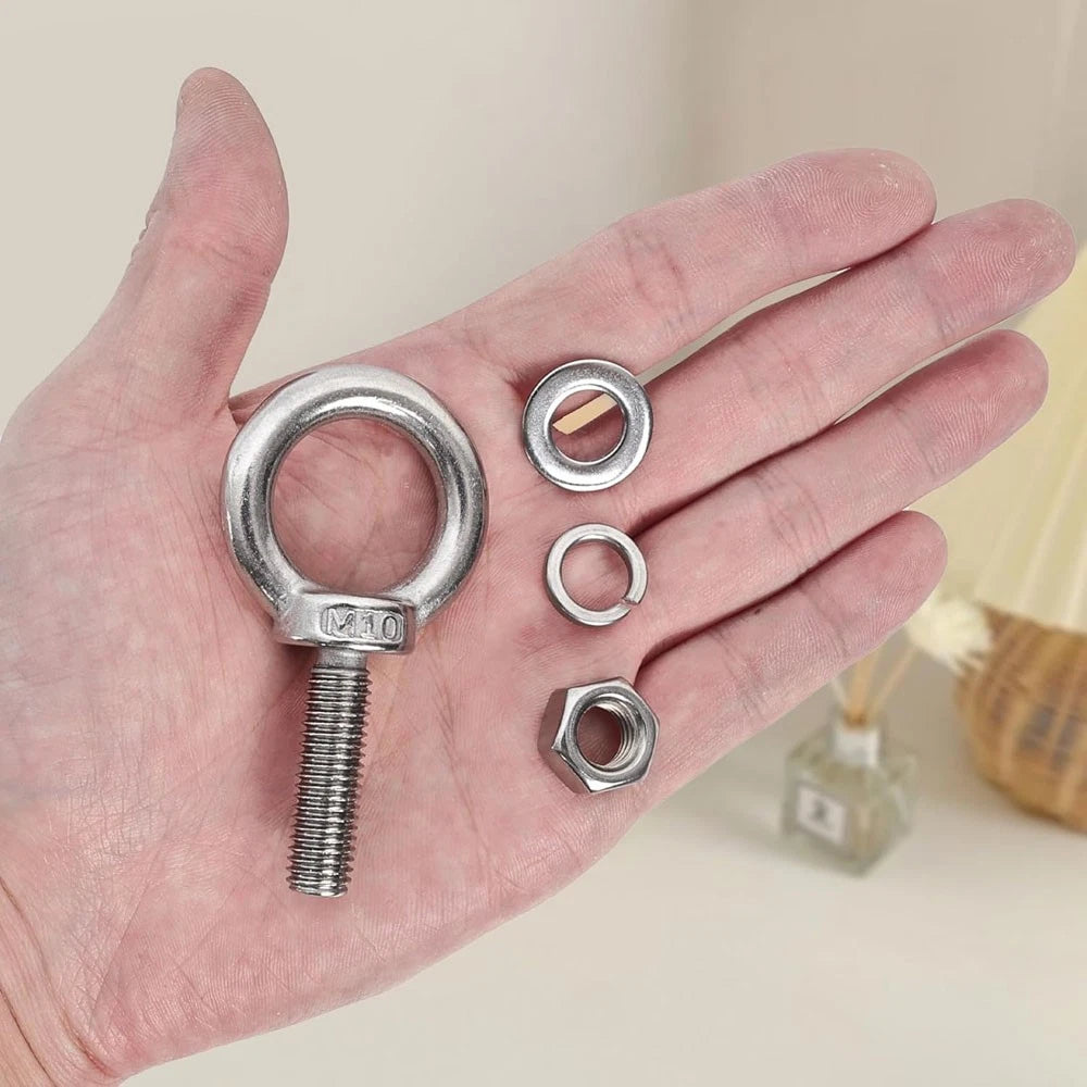 A2 Stainless Steel Lifting Eye Bolts + Nuts & Washers M4 M5 M6 M8 M10 M12 to M24