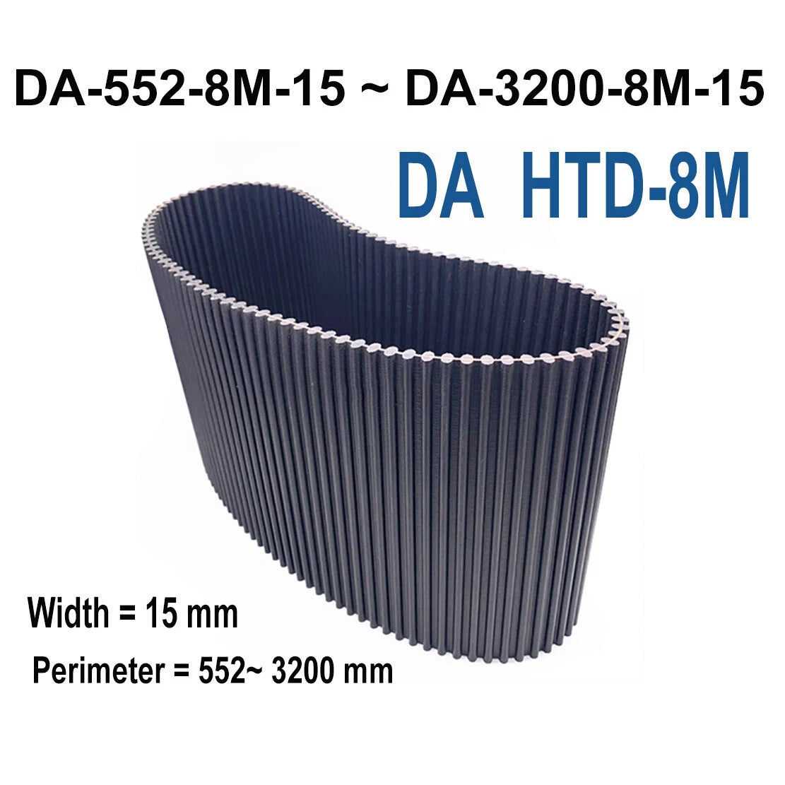 DA-HTD-8M Double-Sided Timing Belt | 15mm Wide | 552–3200mm Perimeter