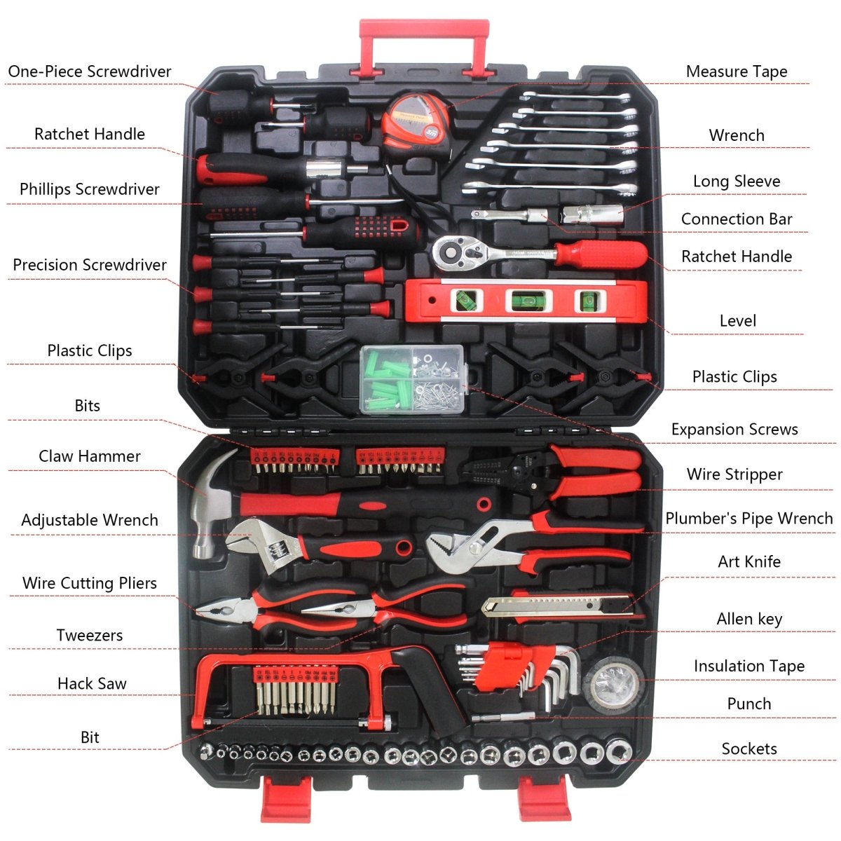 Black Hand Tool Box with Tool Set 238Pcs - HomeDIYer