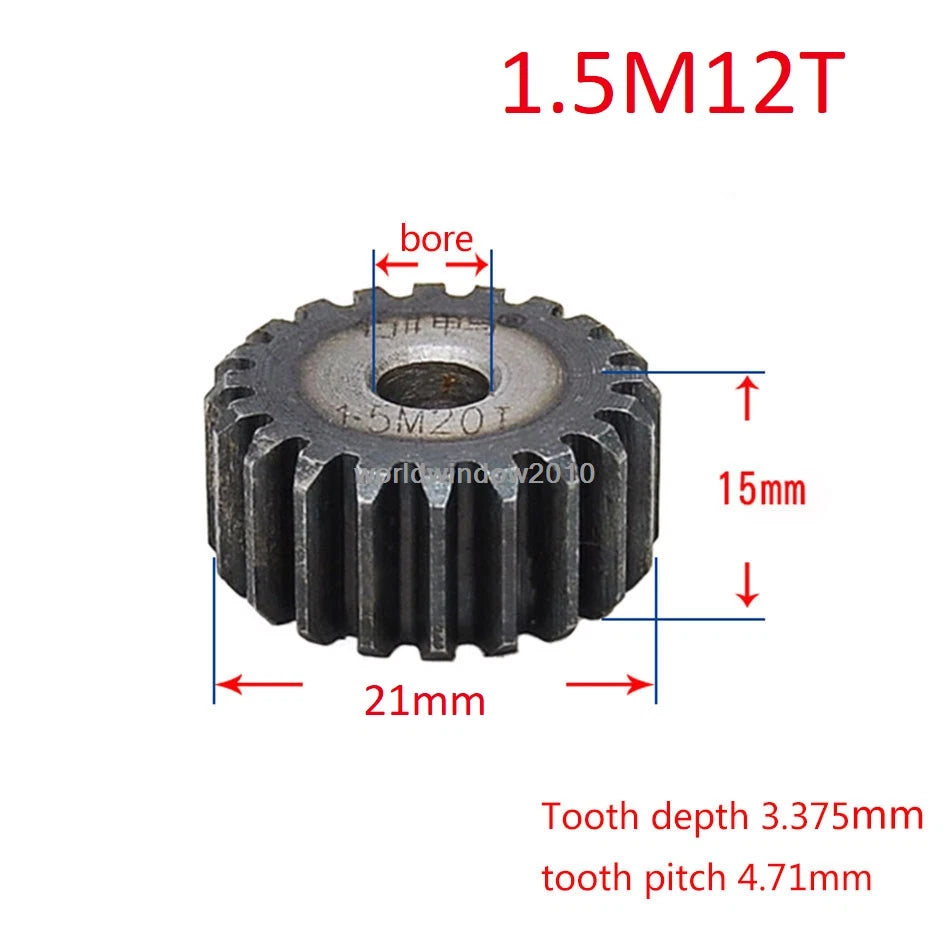 45# Steel Spur Gear 1.5M12T-60T Metal Mod 1.5 Pinion Gear 12-60 Tooth Moter Gear