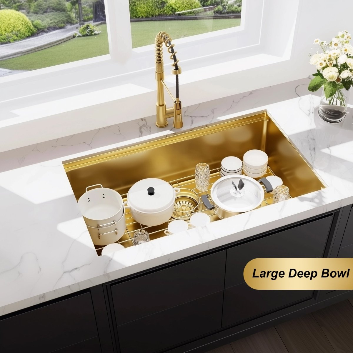 32 Gold Undermount Workstation Kitchen Sink - 32 x 19 Inch 16 Gauge Stainless Steel Undermount Kitchen Sink Handmade R10 Radius 10 Inch Deep Undermount Single Bowl Sink with Custom Accessories - HomeDIYer