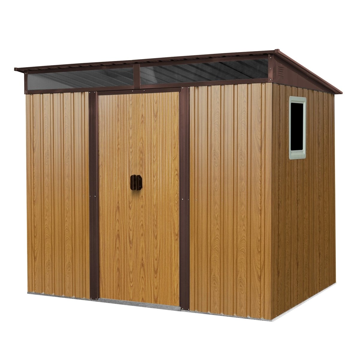8 ft x 6 ft Outdoor Metal Storage Shed with Window and Transparent plate for Garden, Lawn (Coffee) - HomeDIYer