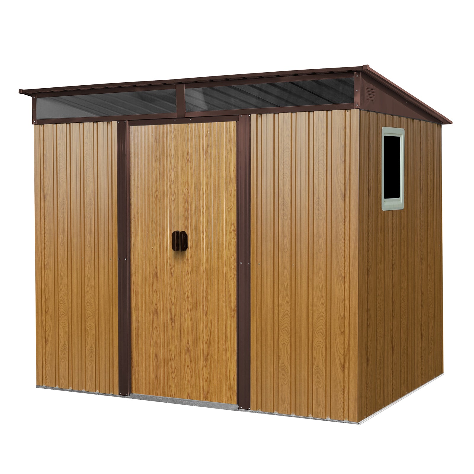 8 ft x 6 ft Outdoor Metal Storage Shed with Window and Transparent plate for Garden, Lawn (Coffee)