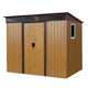 8x6 FT Metal Storage Shed Window Transparent Panel Sloped Roof Floor Frame Coffee