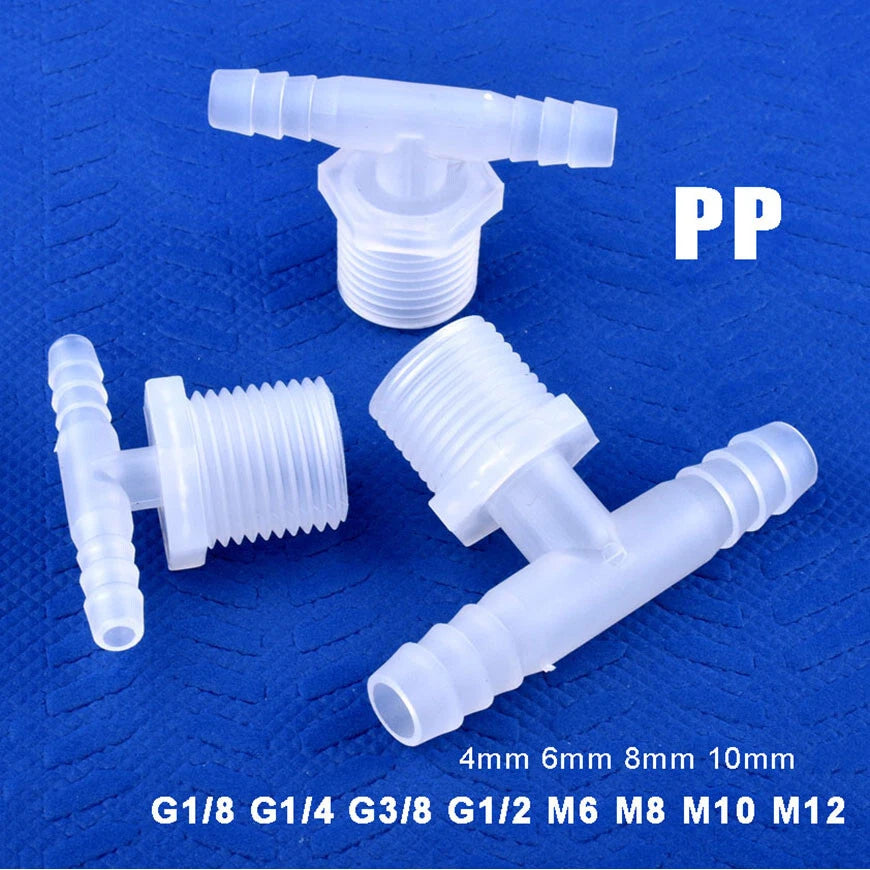Plastic T Joiner Barbed X Male Thread Hose Connector Pipe Fittings Air Water