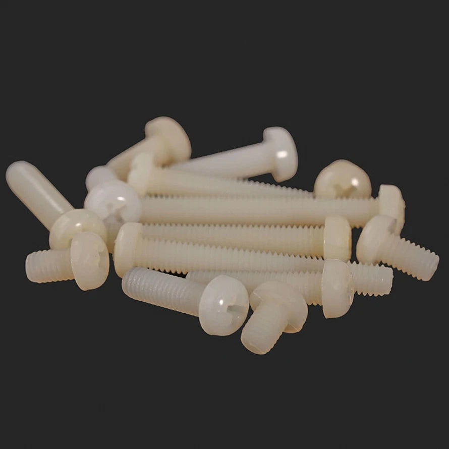 White Nylon Pan Head Phillips Machine Screws M2 M2.5 M3 — Non-Conductive PA66 Plastic Screws 4mm to 30mm