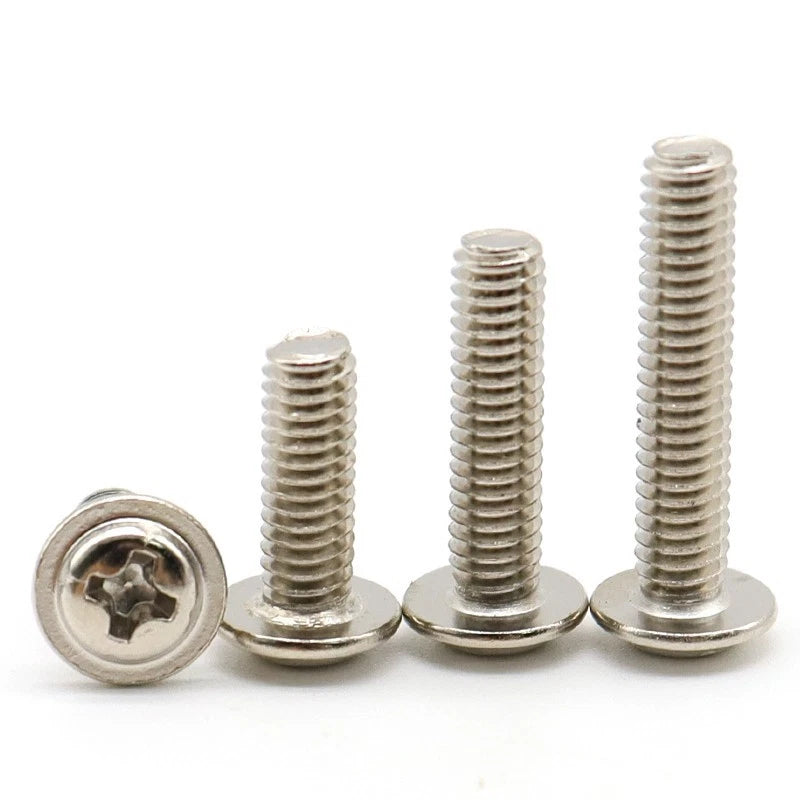 M3 Flanged Button Head Phillips Machine Screws – Nickel Plated Carbon Steel, Fully Threaded (5–20mm)