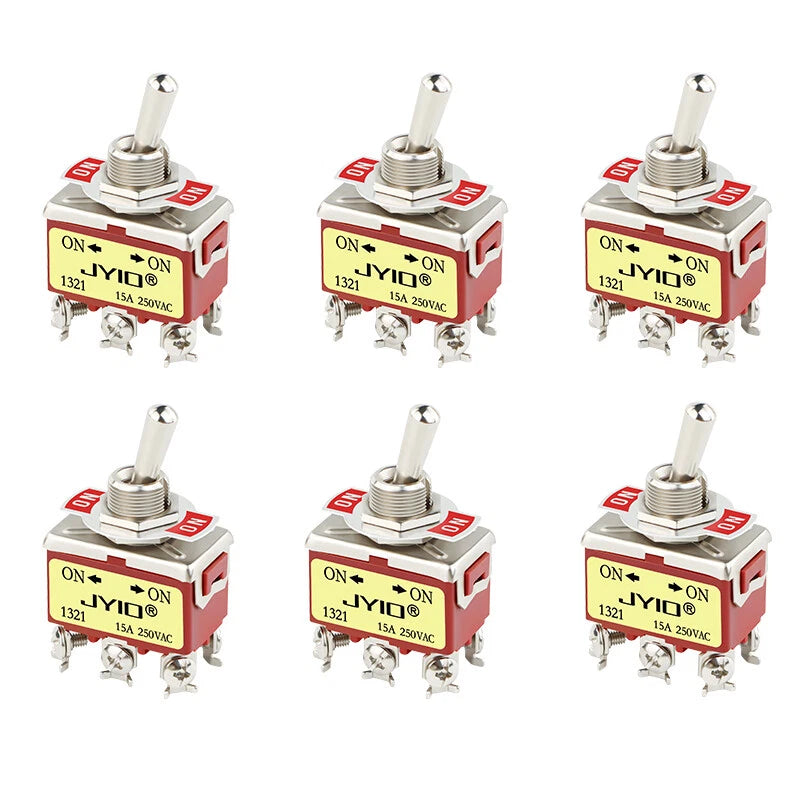 6-Pin DPDT Toggle Switch ON/OFF 2-Position 15A 250VAC – E-TEN 1321 (Car, Boat, Panel)