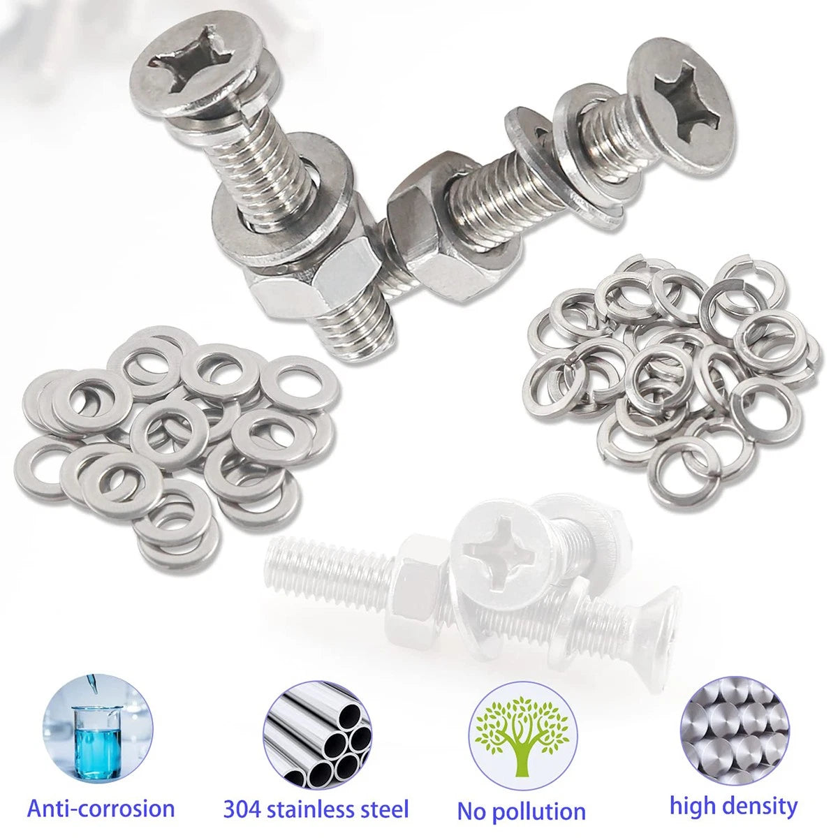 720Pcs Stainless Steel Phillips Flat Head Machine Screws Nuts Washers Assortment Kit – #6-32 #8-32 #10-24 1/4-20 SAE