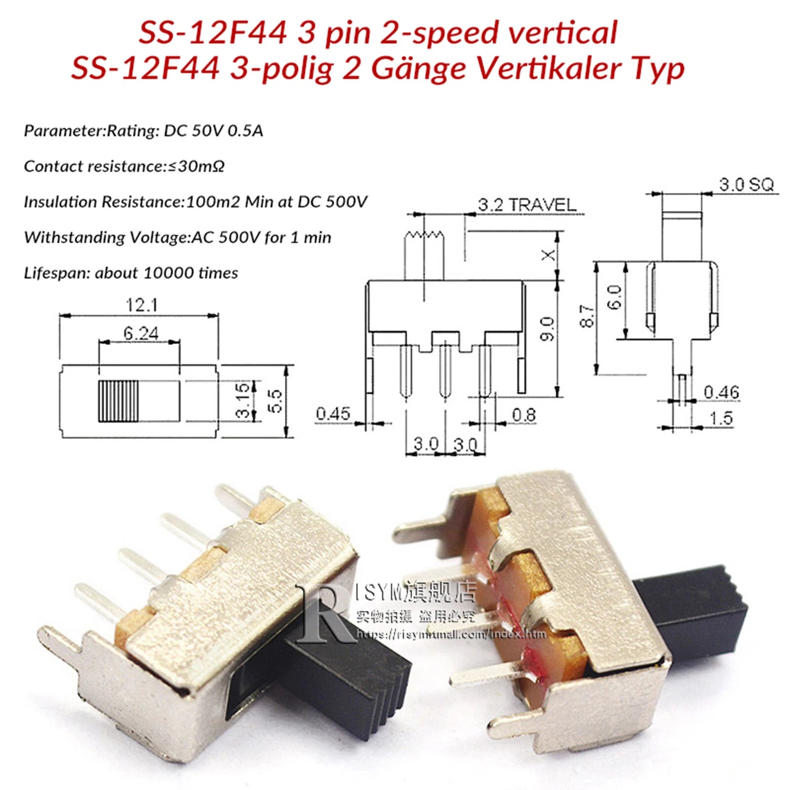 Mini Slide Switch PCB Mount — SS / SK / MSS / MSK Series, 3–8 Pin, 2mm–6mm Handle, Single & Double Row