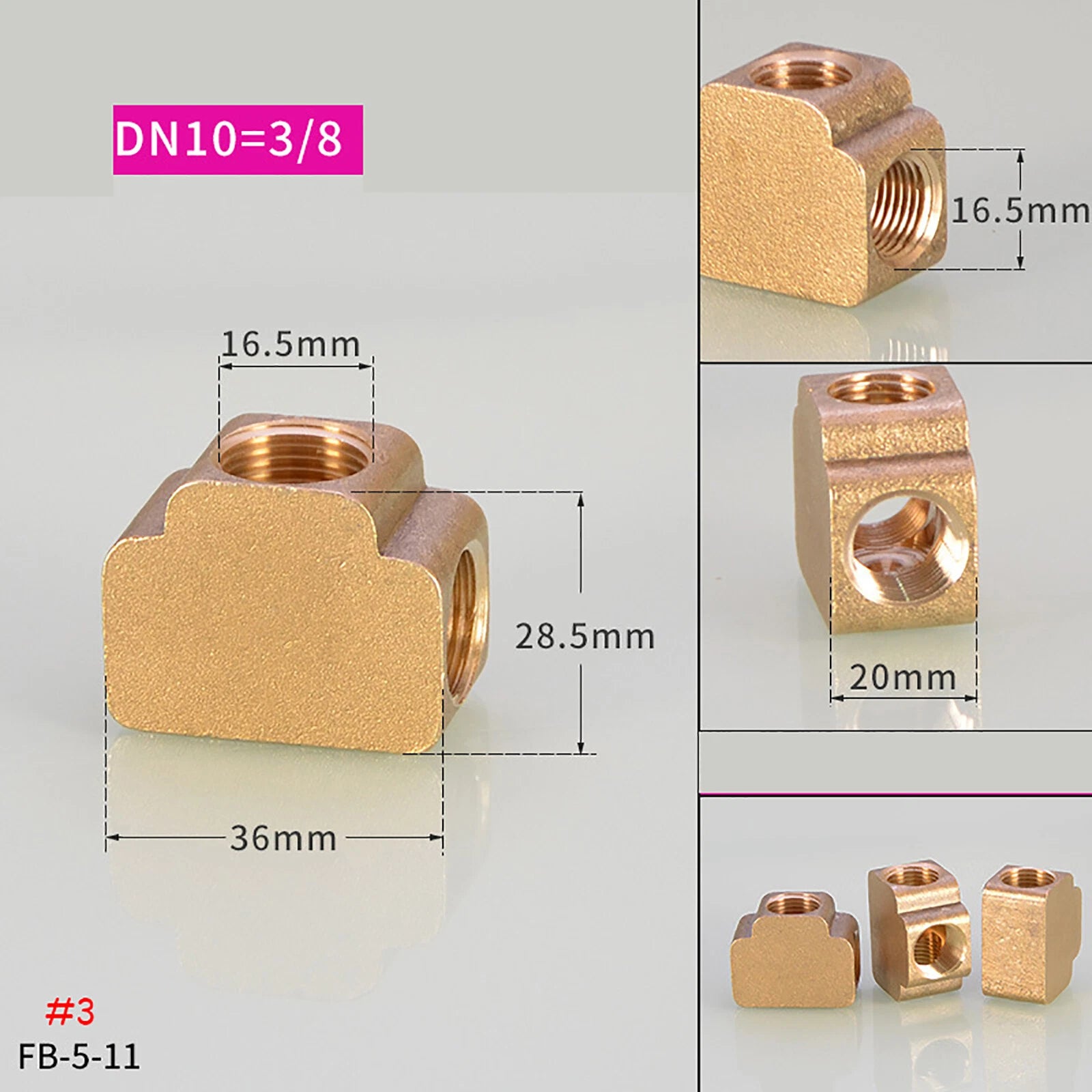 BSP Square Brass Pipe Fittings – Female Thread Tee & Cross (1/8", 1/4", 3/8")