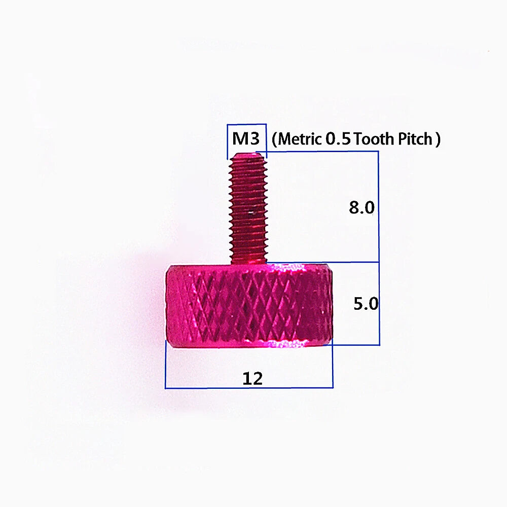 M3 Aluminum Knurled Thumb Screws – Flat Head, Anodized Colors, 6/8/10mm