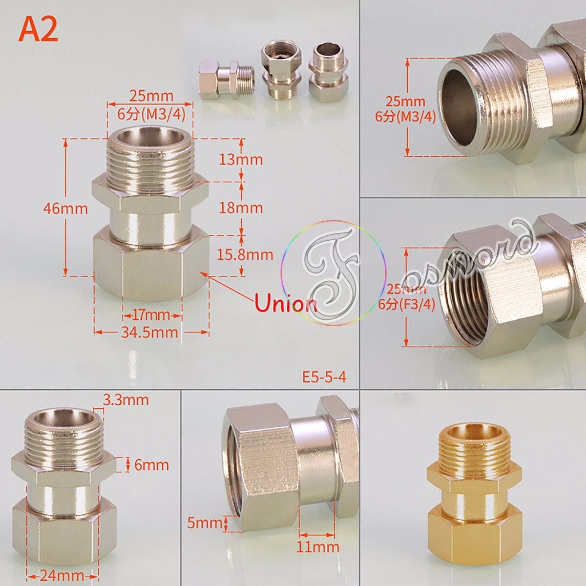 3/4" - 1/2" BSP Brass Pipe Fittings – Elbow 90°, Tee & Union Coupler, Male & Female Thread