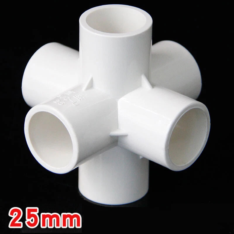 White PVC 6-Way Equal Connector Socket Pressure Pipe Fittings ID: 20 25 32 50mm