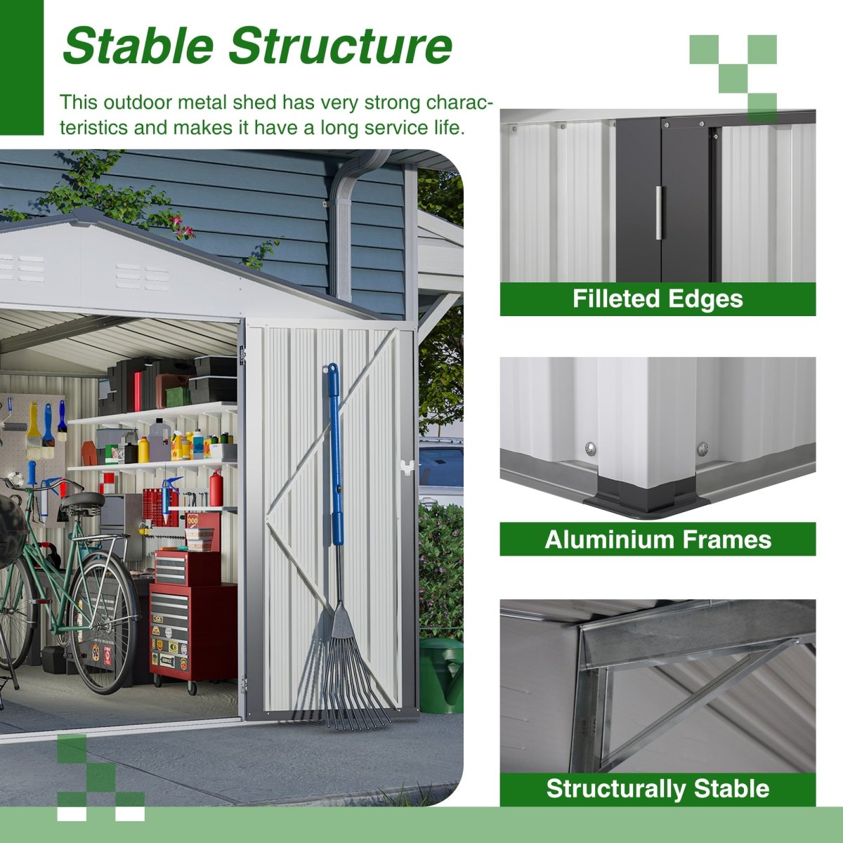 10X8 FT Outdoor Storage Shed, All Weather Metal Sheds with Lockable Doors, Tool Shed for Garden, Patio, Backyard, Lawn, Grey - HomeDIYer