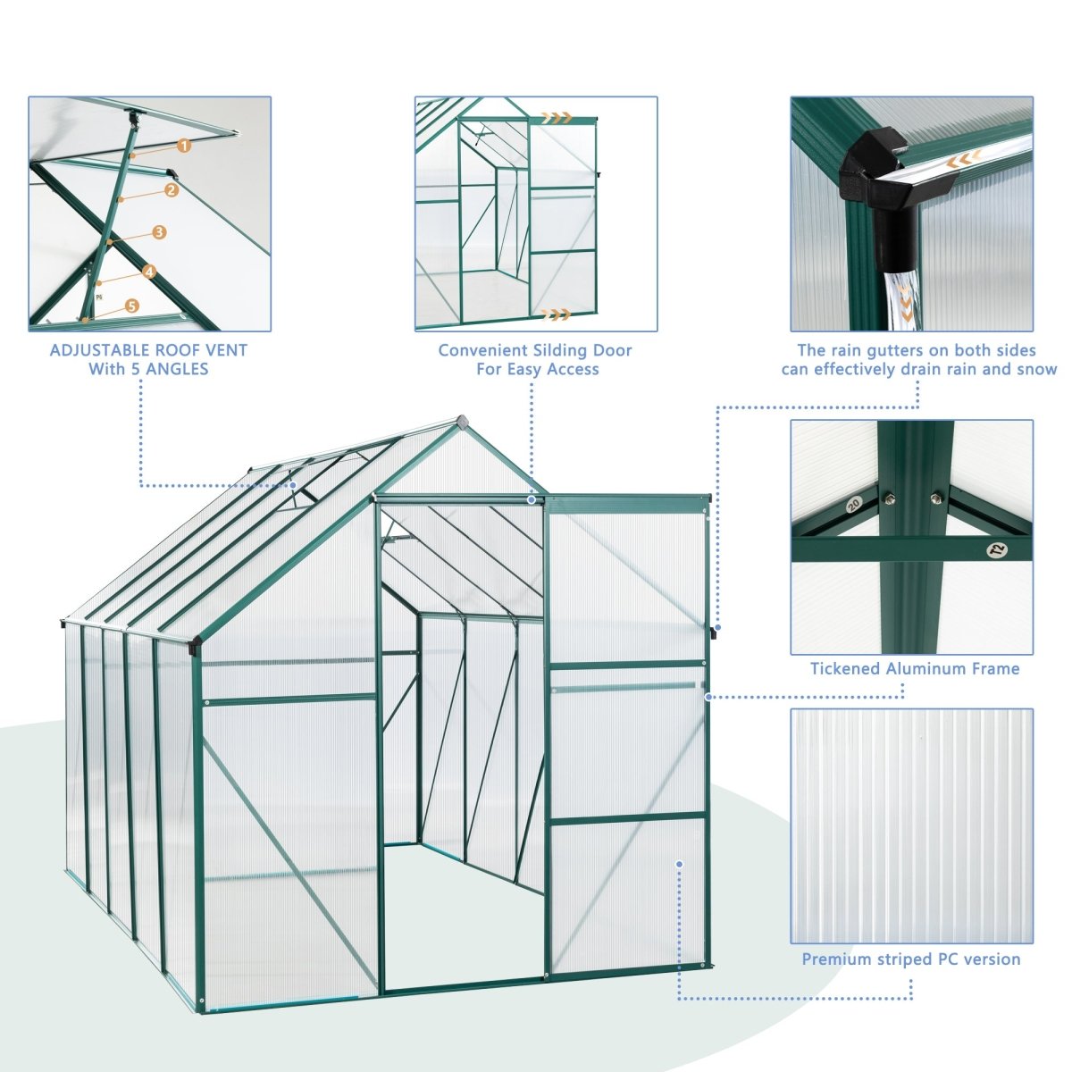 6X10FT Polycarbonate Greenhouse Raised Base and Anchor Aluminum Heavy Duty Walk - in Greenhouses for Outdoor Backyard in All Season - HomeDIYer