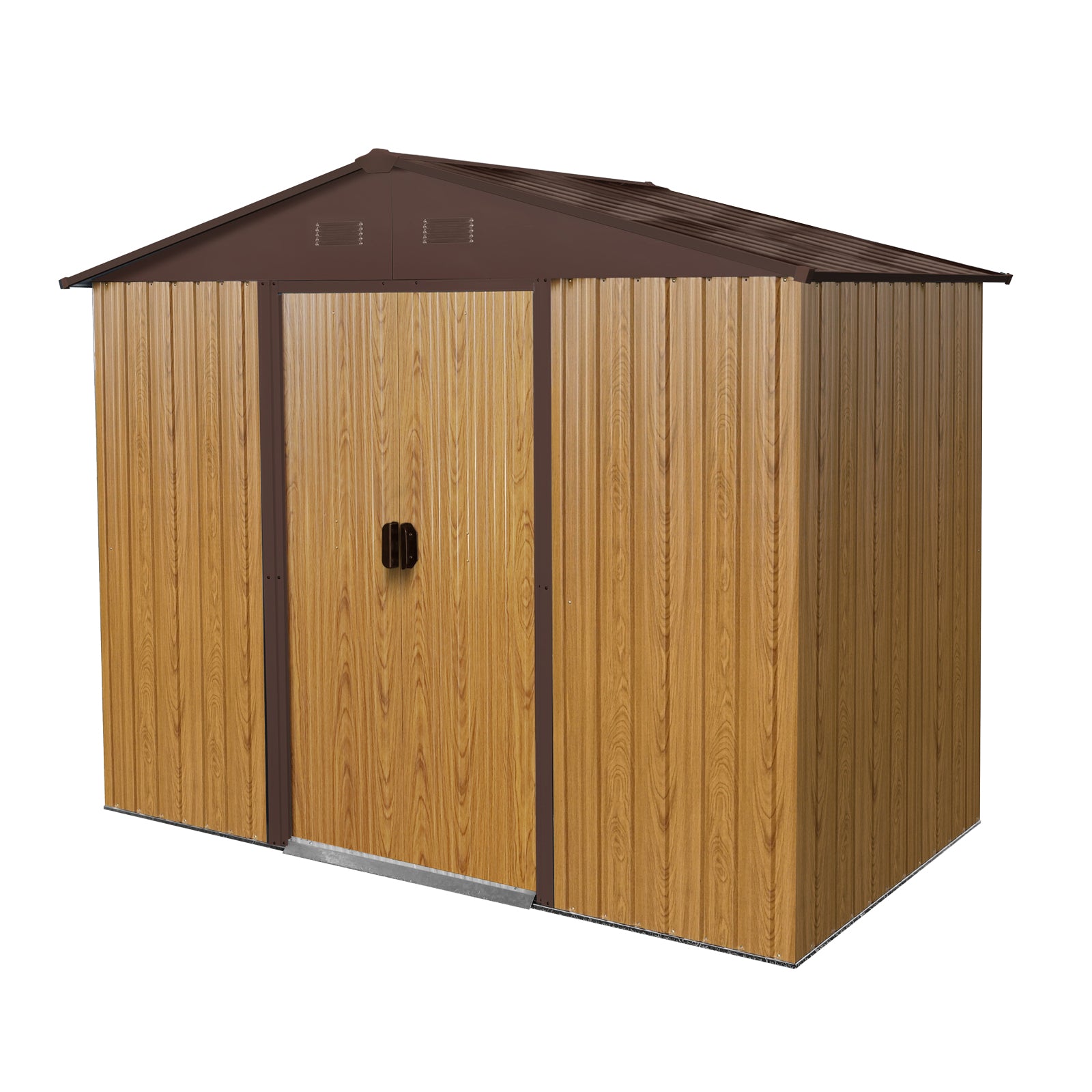 8ft x 4ft Outdoor Metal Storage Shed with Sliding Door and foundation for Backyard, Patio, Lawn (Coffee)