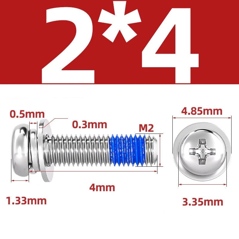 A2 Stainless Steel Phillips Pan Head Machine Screws with Flat & Spring Washers — M2 to M10 - HomeDIYer