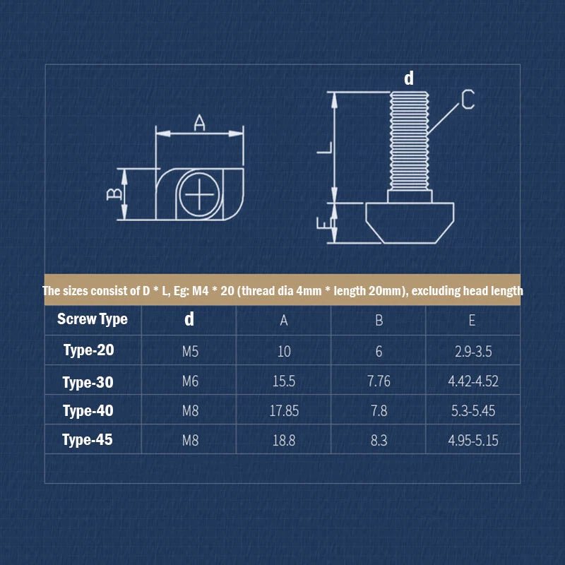 Hammer Head T - Slot Bolts M5 M6 M8 — Grade 4.8 Carbon Steel, Nickel Plated, T - Nut Screws for Aluminum Extrusion - HomeDIYer