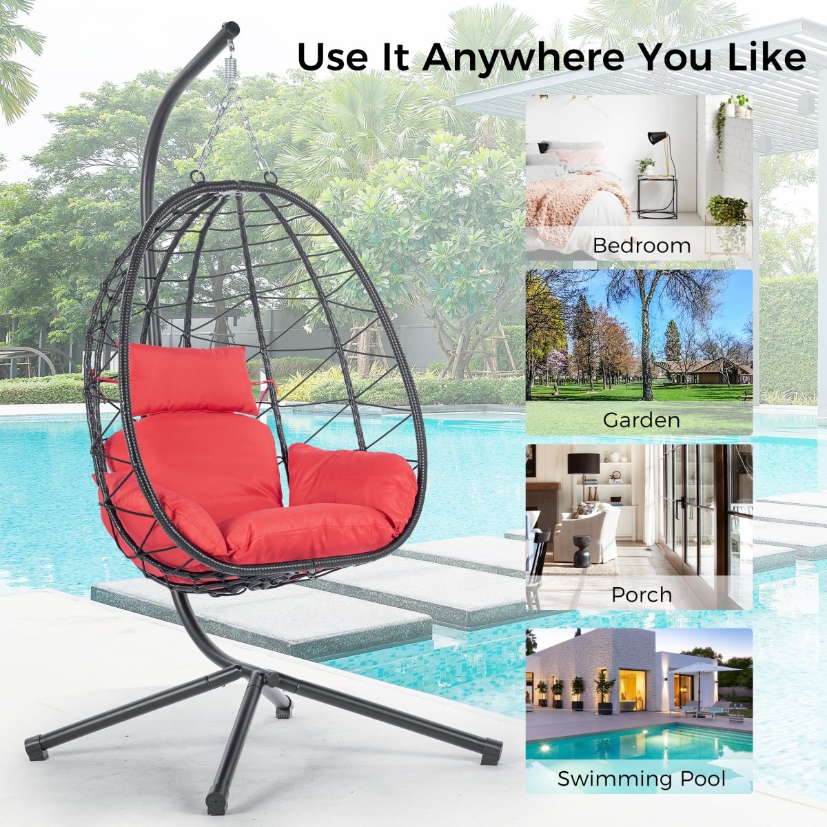 Red Egg Chair with Stand - All - Weather Hanging Wicker Swing Chair - HomeDIYer