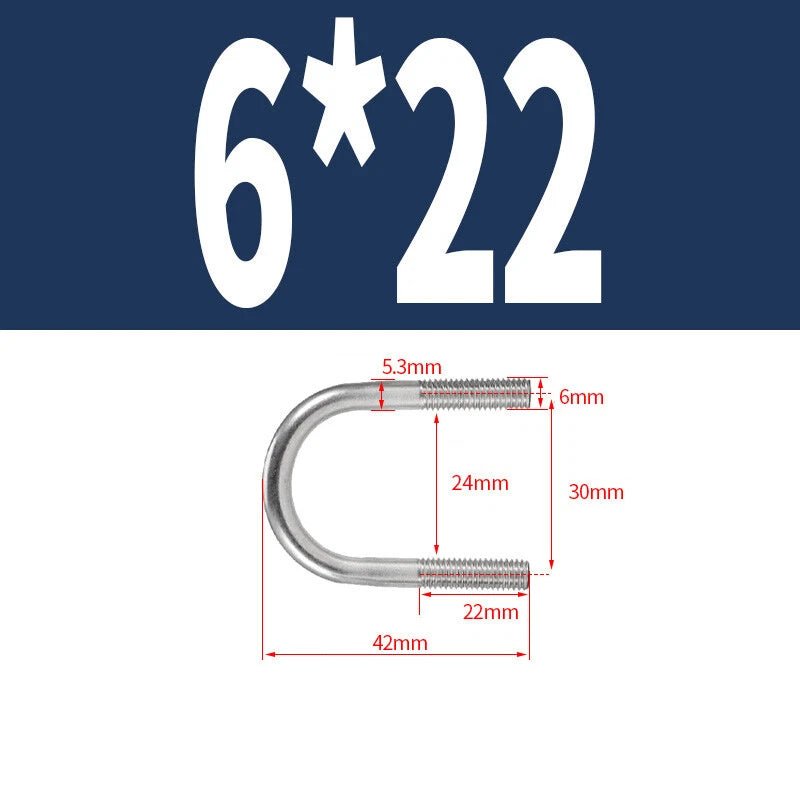 M6 Round Bend U - Bolt – A2 Stainless Steel, 14mm to 114mm, 1/3/5/10/15 Pack - HomeDIYer