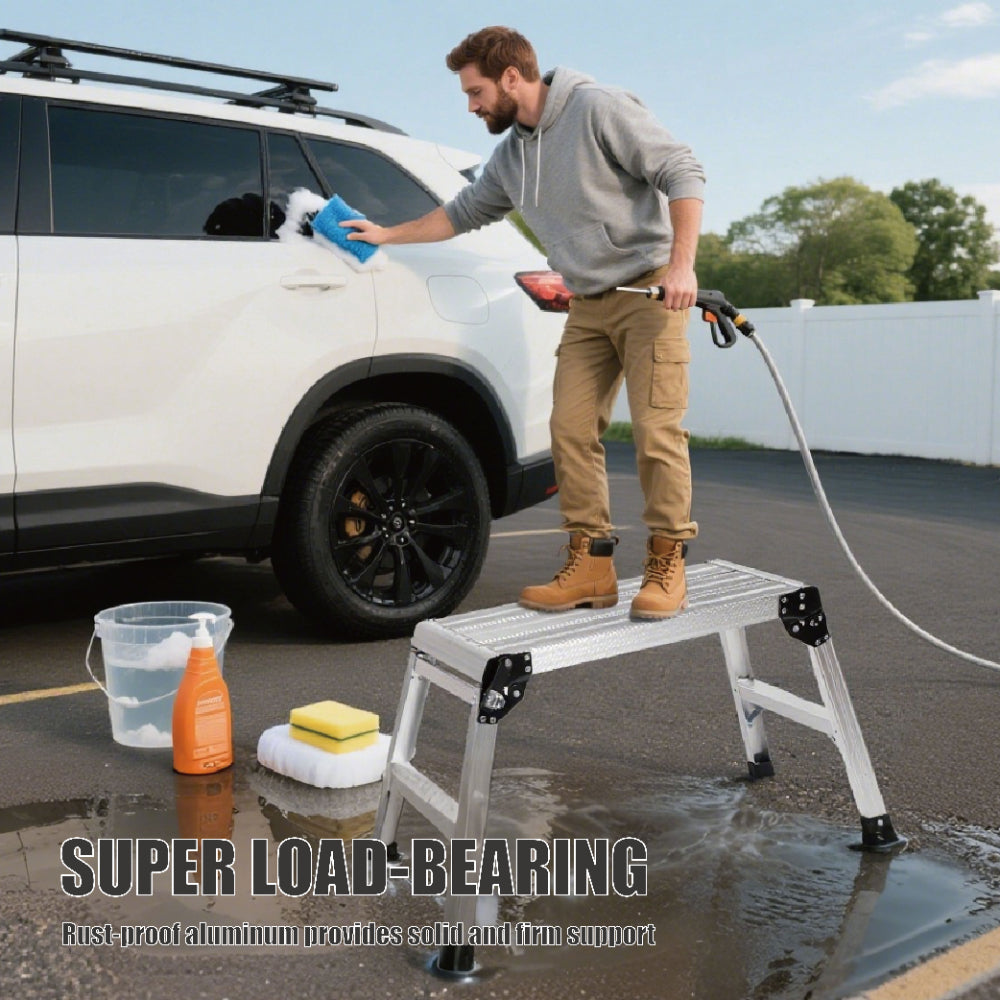 Folding Aluminum Work Platform — 330 lb Capacity, Anti‑Slip Surface, Silver, No Assembly Required