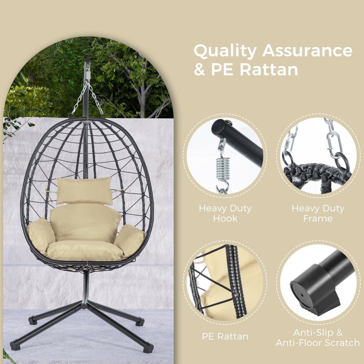 Egg Chair with Stand - All - Weather Hanging Wicker Chair for Indoor/Outdoor - HomeDIYer