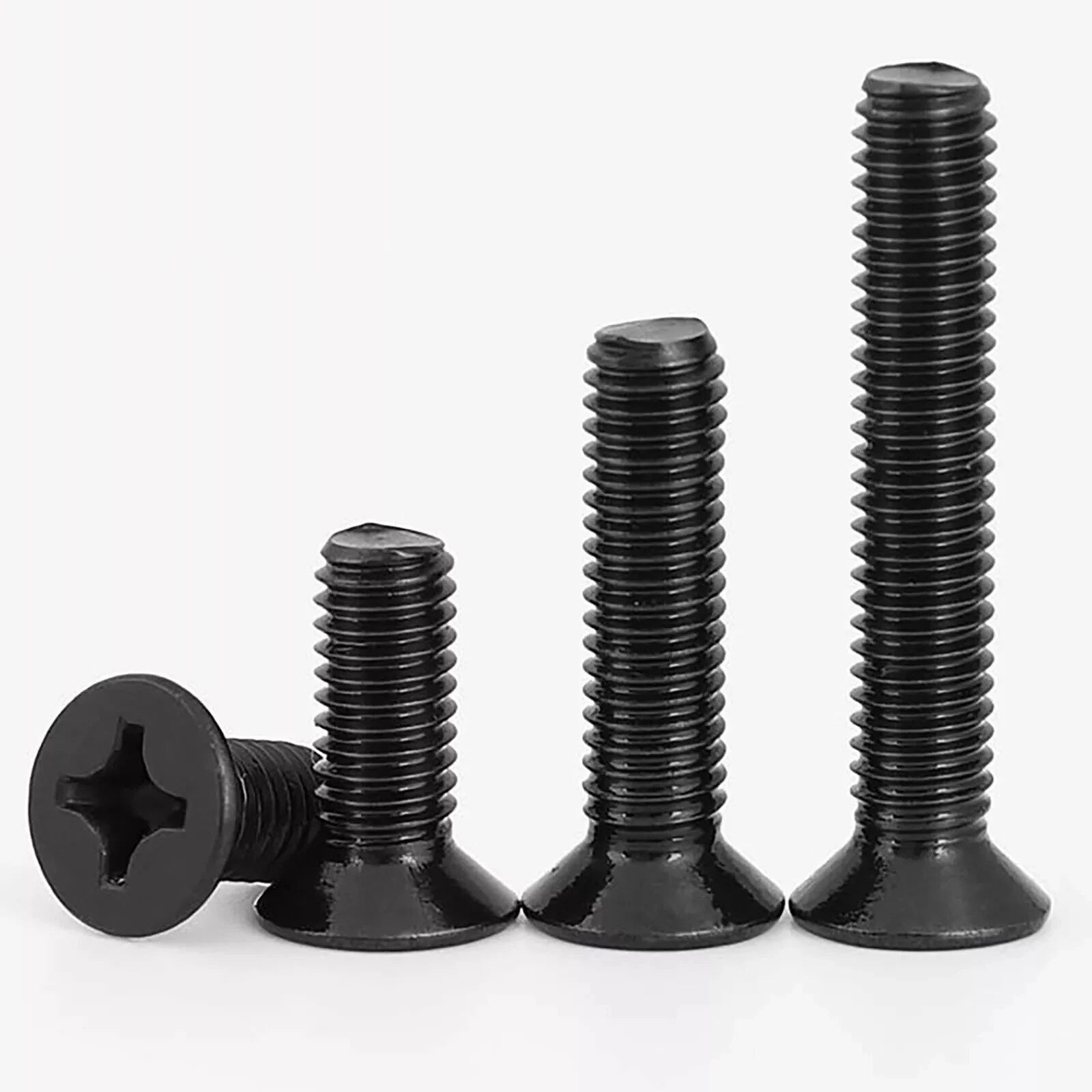 M1–M2.5 Black Phillips Countersunk Machine Screws – Micro Flat Head Bolts, Fully Threaded