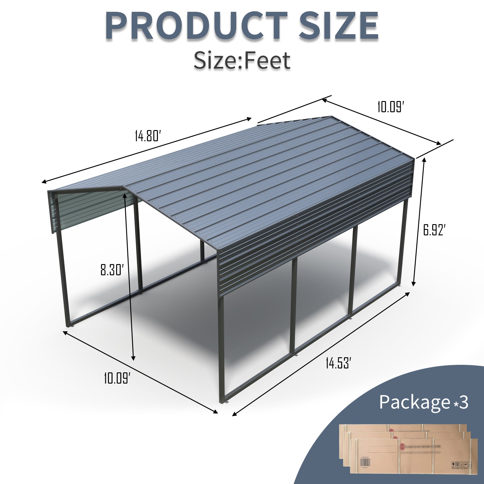 Outdoor Carport, 10 X 15 FT Carport, Heavy Duty Carport Canopy with Galvanized Steel Roof and Frame, Metal Carport Large Garage for Driveway Car, Truck ,302 ibs