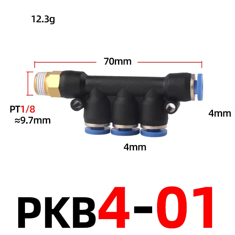 Pneumatic Push-In Hose Fittings — 5-Way Connectors, 4mm–10mm Hose to 1/8" 1/4" 3/8" Thread