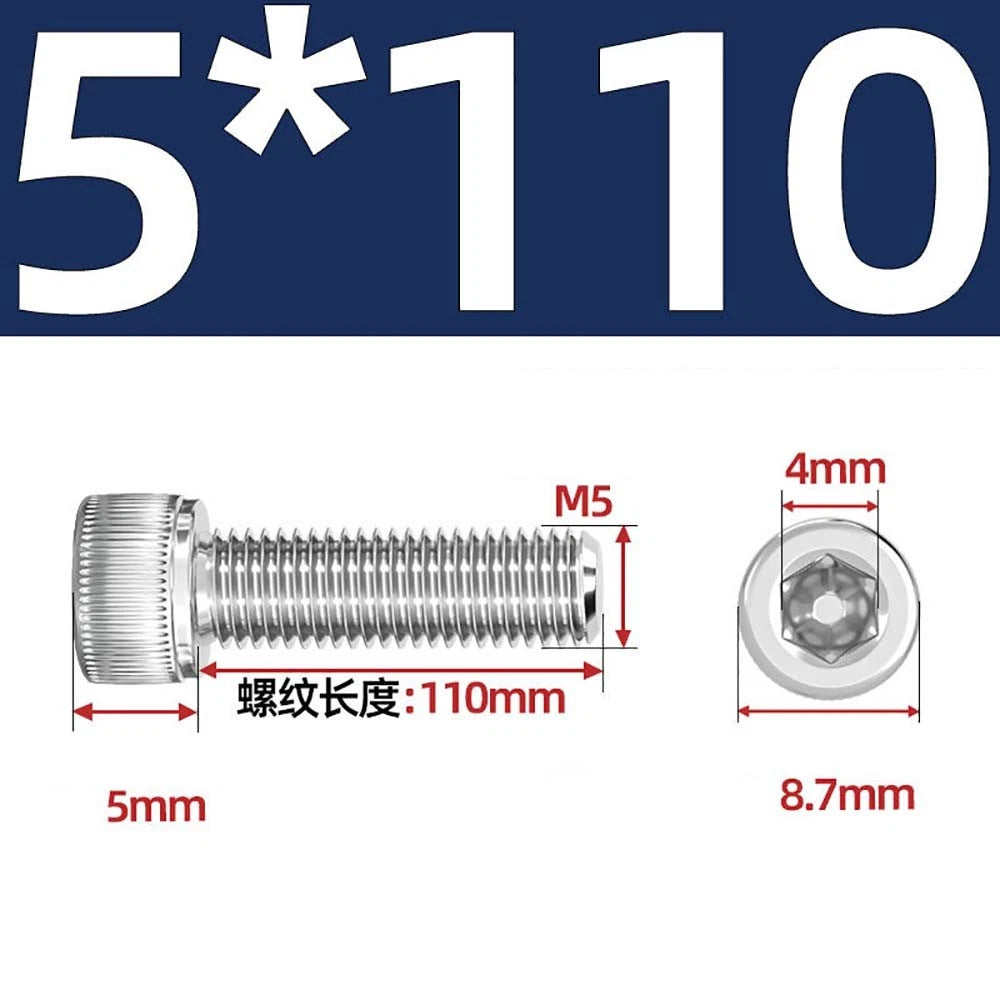 M3 M4 M5 Socket Head Cap Screws – A2 Stainless Steel, High Strength & Corrosion Resistant