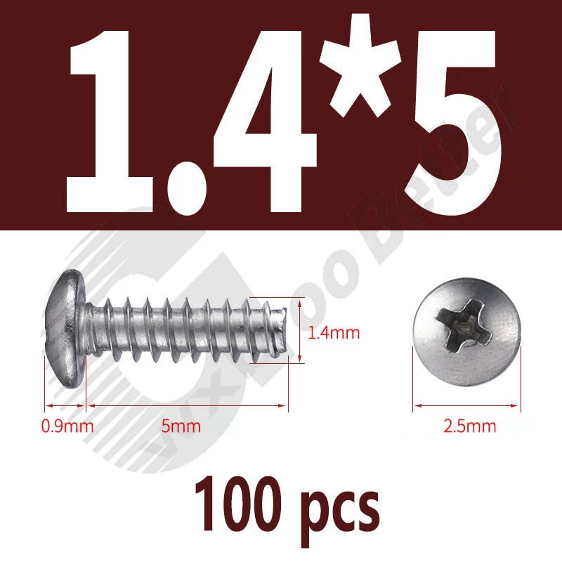 Pan Head Sheet Metal Screws Metric M1~M6 A2 Stainless Steel Sheet Metal Screws
