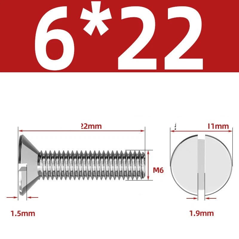 A2 Stainless Steel Slotted Countersunk Machine Screws — M1.6 to M10, Flat Head CSK Bolts - HomeDIYer