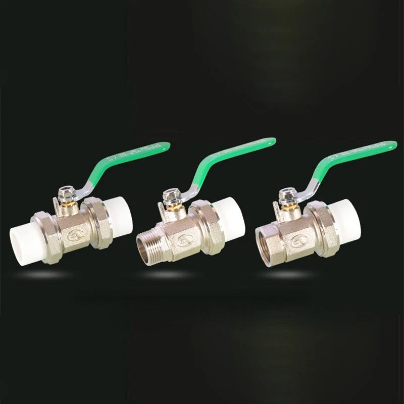 PPR Brass Ball Valves & Pipe Fittings 20–63mm | Green Handle | Multiple Types