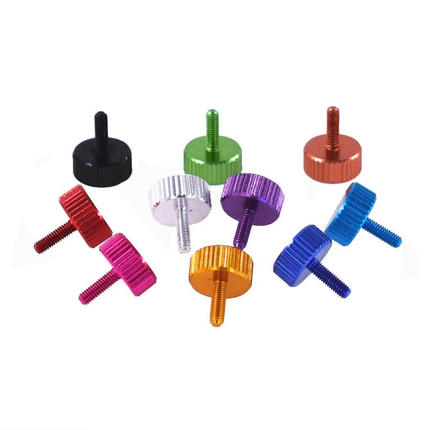 M2.5x8mm / M2.6x8mm Flat Knurled Thumb Screws – Aluminum Alloy for Computer Side Panel (11 Colors) - HomeDIYer