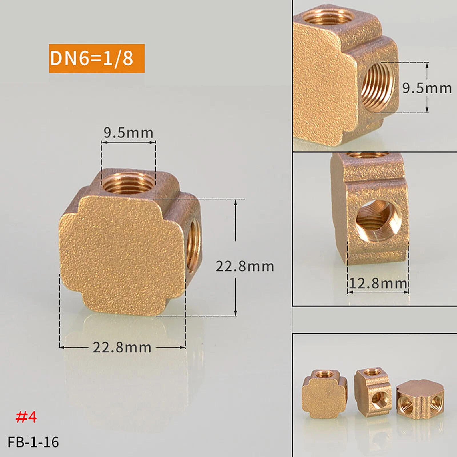 BSP Square Brass Pipe Fittings – Female Thread Tee & Cross (1/8", 1/4", 3/8")