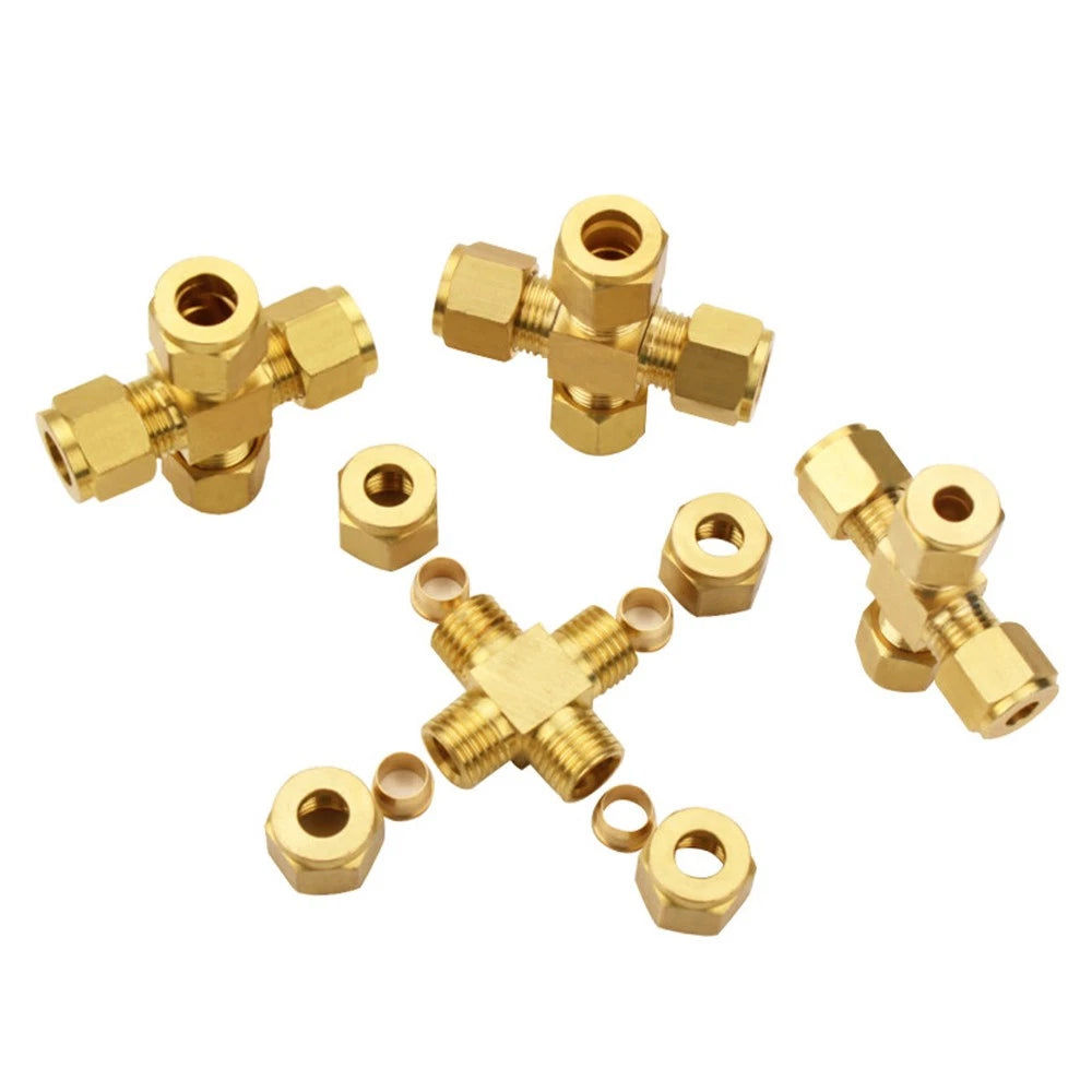 Brass Compression Fittings Equal 4-Way Cross Coupling Connector for Copper Tube