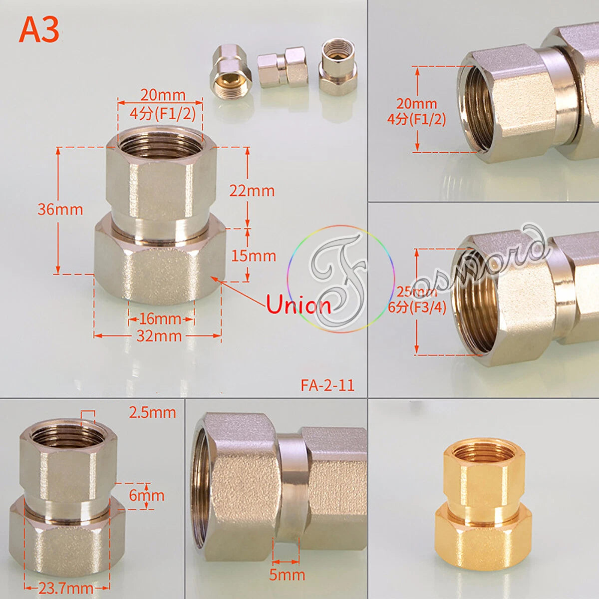 3/4" - 1/2" BSP Brass Pipe Fittings – Elbow 90°, Tee & Union Coupler, Male & Female Thread