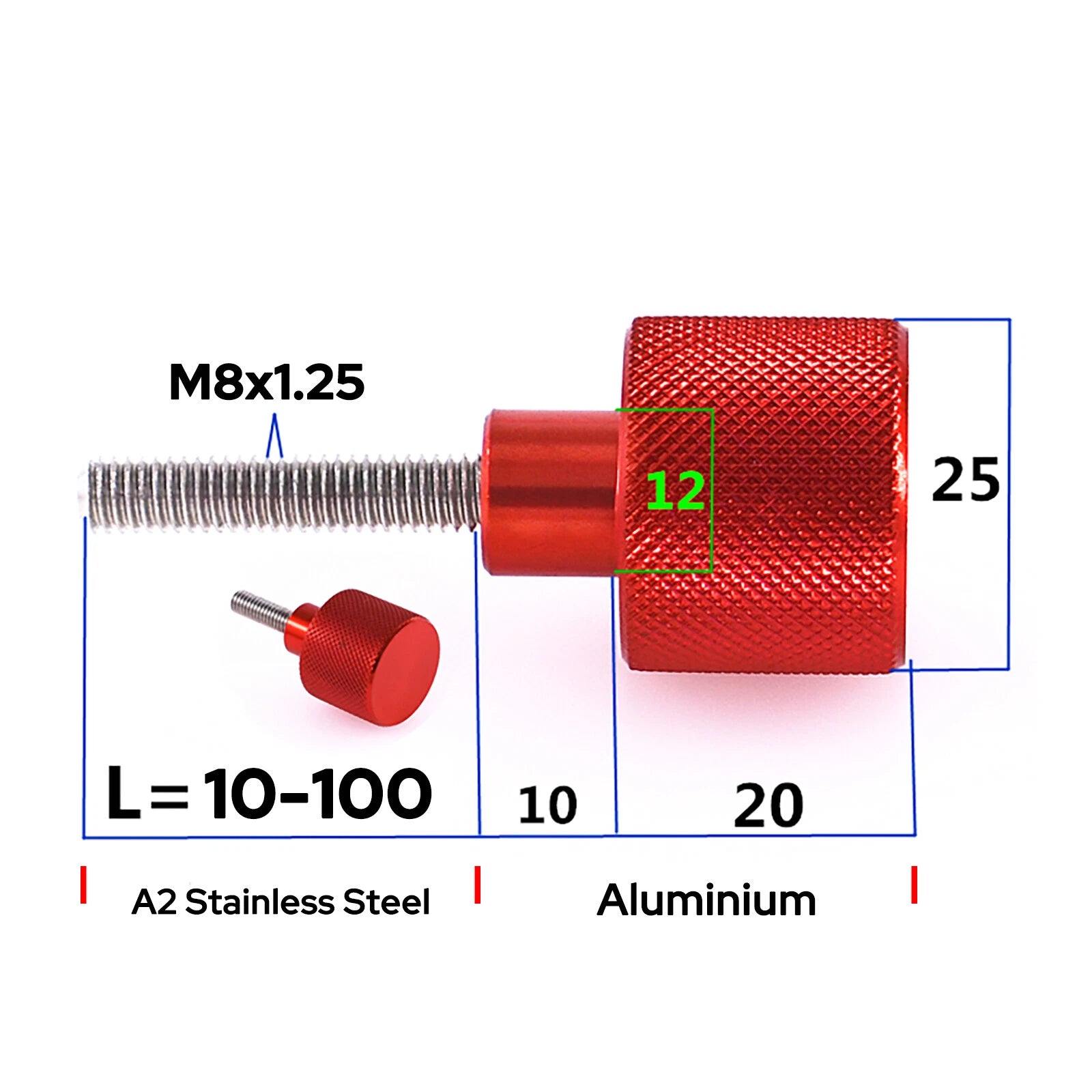 Knurled Thumb Screws M3–M10 | A2 Stainless Steel + Aluminum Hand Grip Knob Bolts